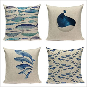 Housse de coussin Poisson multicolore coton 4 pièces 40x40 cm