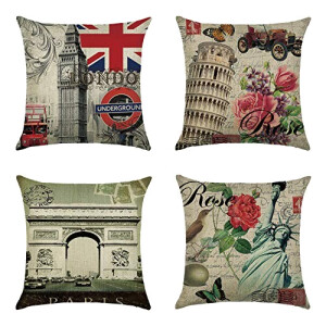 Housse de coussin Londres coton 4 pièces 45x45 cm