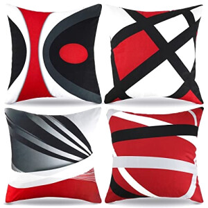 Housse de coussin rouge et grise ligne 4 pièces 40x40 cm