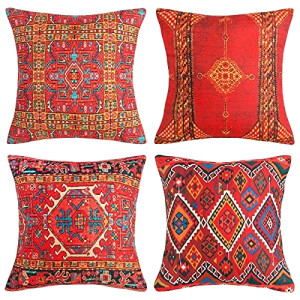 Housse de coussin rouge coton 4 pièces 45x45 cm