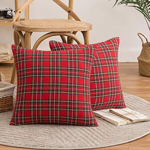 Housse de coussin rouge petits carreaux s 2 pièces 45x45 cm