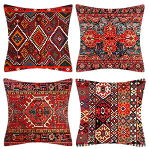 Housse de coussin rouge noir coton 4 pièces 40x40 cm
