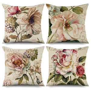Housse de coussin rose motif 4 pièces 50x50 cm
