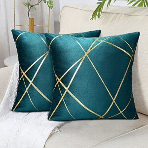 Housse de coussin bleu vert 2 pièces 45x45 cm