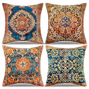 Housse de coussin bleu vintage / jaune 4 pièces 40x40 cm