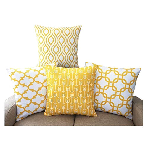 Housse de coussin jaune coton 4 pièces 45x45 cm