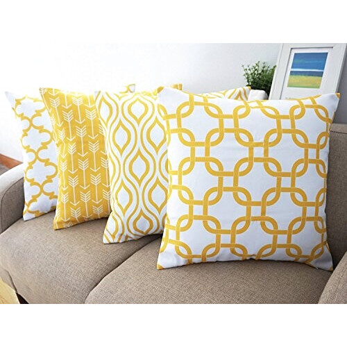 Housse de coussin jaune coton 4 pièces 45x45 cm variant 0 