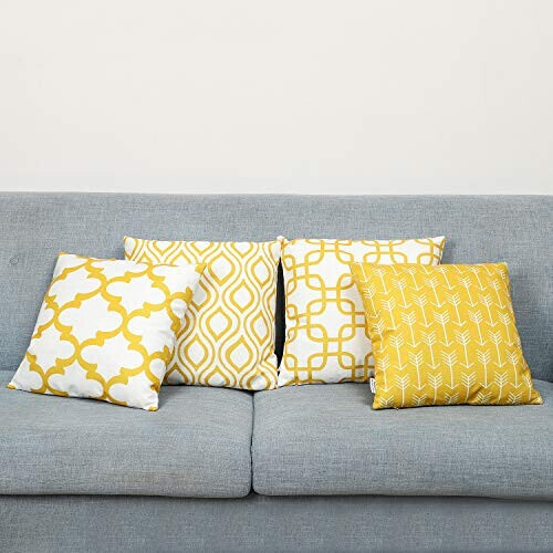 Housse de coussin jaune coton 4 pièces 45x45 cm variant 3 