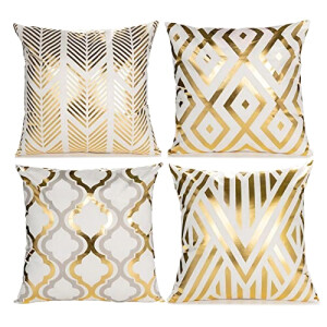Housse de coussin blanc gold 4 pièces 45x45 cm