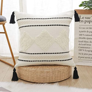 Housse de coussin blanc noir/ 45x45 cm