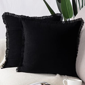 Housse de coussin noir 2 pièces 65x65 cm