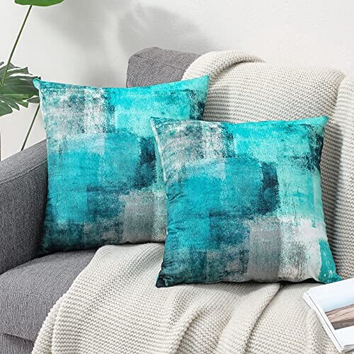 Housse de coussin gris turquoise 2 pièces 40x40 cm