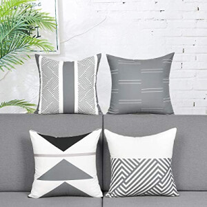 Housse de coussin gris blanc + 4 pièces 45x45 cm